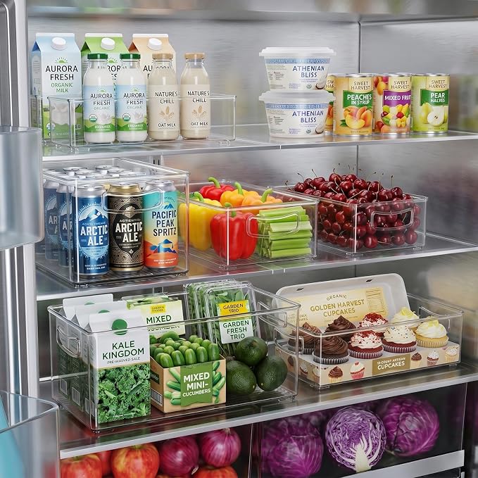 Heyuzb 8 PACK Freezer Organizer Bins Fridge Organizers and Storage Stackable Refrigerator Organizers Bins with Side Handles Clear Storage Bins for Pantry, Under Sink, Kitchen Cabinet - Image 5
