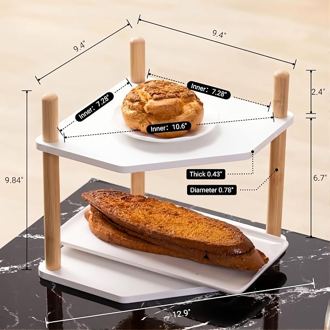 2-Tier Bamboo Corner Shelf,Kitchen Countertop Organizer,Corner Countertop Organizer Shelf, Coffee Bar Organizer,Coffee Bar Accessories,for Kitchen, Pantry, Organizers and Storage,White - Image 5