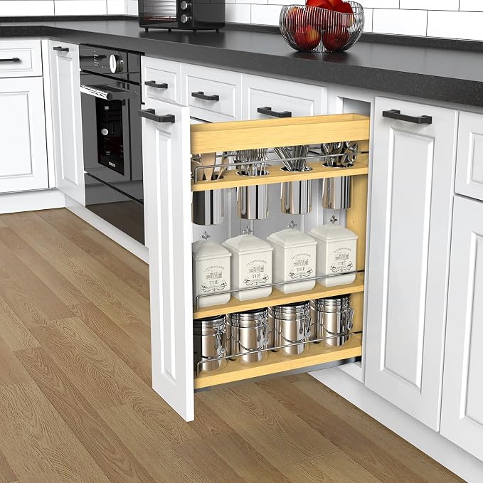 Pull Out Cabinet Organizer 8" Soft-Close Wood Pullout Shelf Organizer for Utilities Kitchen and Bathroom Base Cabinets, Slide Out Spice Rack - Image 3