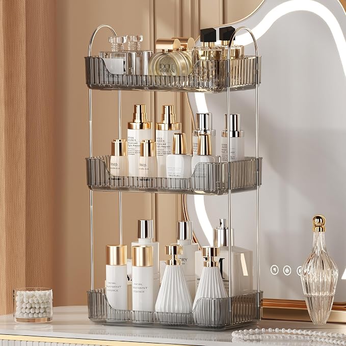 Akinbas 3 Tier Bathroom Organizer Countertop Makeup Perfume Tray Skincare Organizer for Bathroom Dresser Vanity (Grey) - Image 7