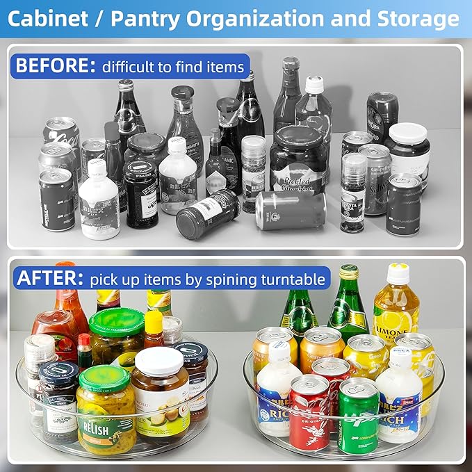 4 Pack Lazy Susan 11.5" Inch Turntable Organizer Organization Storage Container Bins Spice Rack Cabinet Rotating Condiment for Pantry Countertop Kitchen Vanity Bathroom Jewelry Holder Clear | Pantry Organizers and Storage Container Bins Spice Rack Cabi... - Image 5