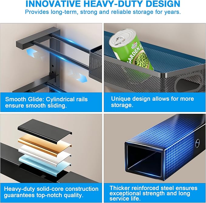 Thickened Meta 3-Tier Pull Out Under Sink Organizer 2 Pack | Height Adjustable Slide out Storage Drawer Rack for Kitchen Bathroom Home Organization| 35% More Storage Capacity - Image 4