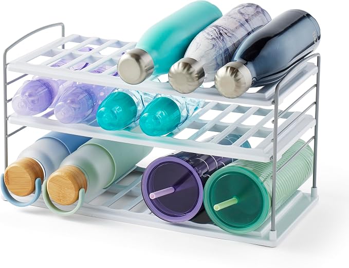 YouCopia UpSpace Water Bottle and Travel Mug Cabinet Organizer, Adjustable Storage Rack for Kitchen Organization, 3-Shelf Wide by YouCopia