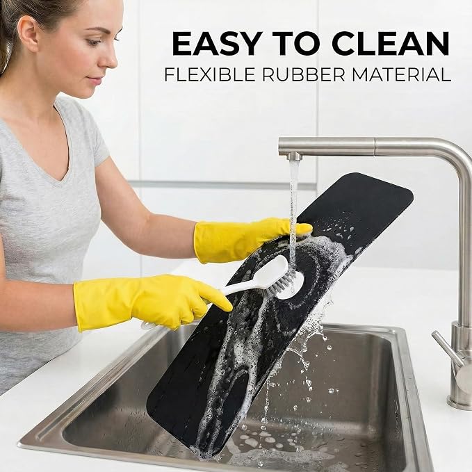 Cuttable Kitchen Sink Faucet Mat: 2PCS 24"Lx5.5"W DIY Splash Guard for Irregular Sink 2, 3 holes, Soap Dispenser & Air Gap - Bathroom Counter Protector Drip Catcher with Pre-Cut Center Hole, Black - Image 7