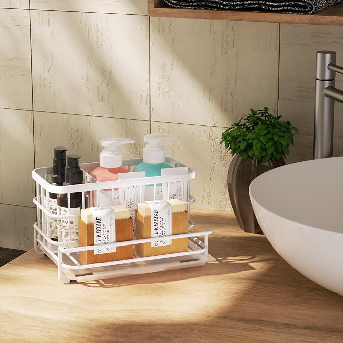 HapiRm Sink Caddy Sponge Holder - Kitchen Sink Organizer with Drain Tray, SUS304 Stainless Steel Rustproof Sponge Caddy Storage for Kitchen Countertop- White - Image 7