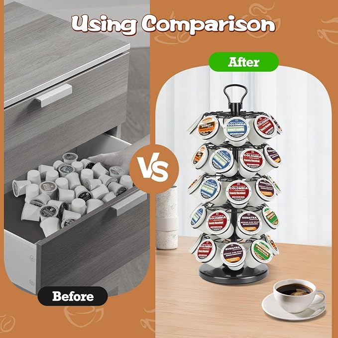 K Cup Holder, Coffee Pods Holder Storage Organizer Stand,40 Pods Capacity | K Cup Organizer,360°Rotating K Cup Carousel,Space-Saving for Countertop,Easy-Grip Top Handle,K Cups Holder Easy Assembly - Image 6