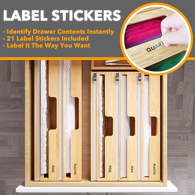 SpaceAid 2 in 1 Long Wrap Dispenser (Need 3" Deep Drawer) with Cutter, Plastic Wrap, Aluminum Foil Dispenser for Kitchen Drawer, Bamboo Roll Organizer Holder, Compatible with 15" Roll - Image 5