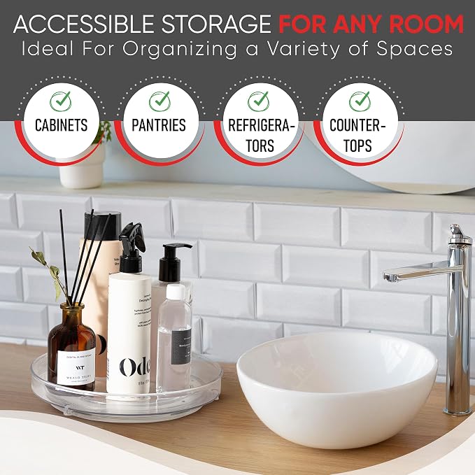 Oizeir Clear Lazy Susan Organizer (Pack of 2) 11.5 Inch Turntable for Kitchen, Pantry, Fridge, Bathroom, and Vanity Countertops, Acrylic Rotating Organizer - Image 4