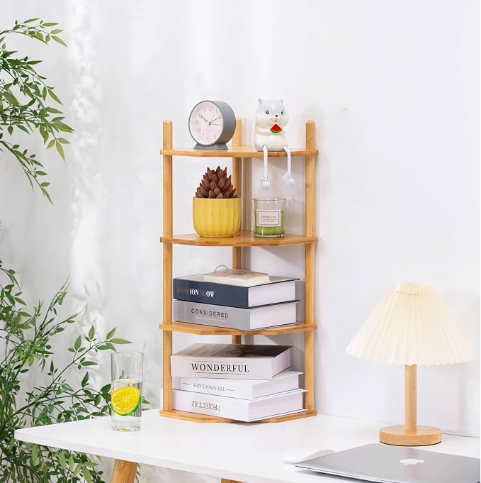 4-Tier Bamboo Corner Shelf,Kitchen Countertop Organizer,Corner Countertop Organizer Shelf, Coffee Bar Organizer,Coffee Bar Accessories,for Kitchen, Pantry, Organizers and Storage,White - Image 3