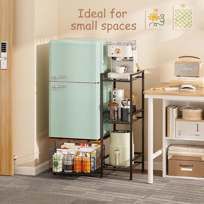 Mini Fridge Stand with Storage, Small Refrigerator Stand with Drawer | Coffee Bar with Mini Fridge Space, Wine Cabinet, Kitchen Storage for Dorm, Living Room, Office 18.9" D×18.7" W×36.2" - Image 3