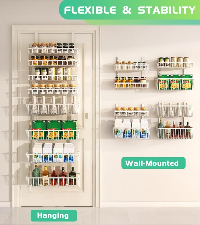 Mefirt Over The Door Pantry Organizer, Pantry Organization and Storage | Pantry Hanging Organizers and Storage, Adjustable Heavy-Duty Metal for Home & Kitchen, Back of Door Seasoning Rack - Image 4