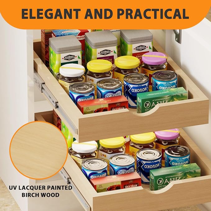 Pull Out Drawers for Cabinet Wood 15" W x 22" D Slide Out Organizer | Pull Out Cabinet Organizer, Solid Wood with Soft Close Side Rails, 57 LB Capacity, Waterproof Coating Suit Kitchen Bathroom - Image 4