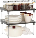 STARLATTA 2 Pcs Cabinet Organizer Shelf，Stackable Kitchen Counter Shelves, Spice Rack,Countertop Organizers，Black Plastic Storage Shelves Rack for Makeup，Bathroom, Cupboard，Desk，Pantry Organization by STARLATTA
