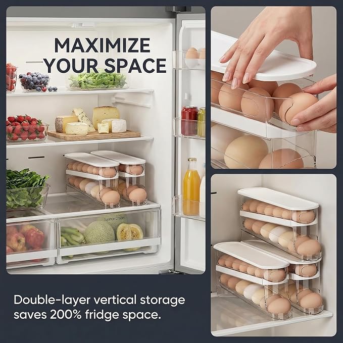 Auto-Rolling Egg Dispenser with Lid, Transparent, 1 Pack | Fridge Egg Organizer, Side-Door Slide Design, Stackable & Space-Saving, Easy Access, Holds 14–16 vs. Standard 12 - Image 7