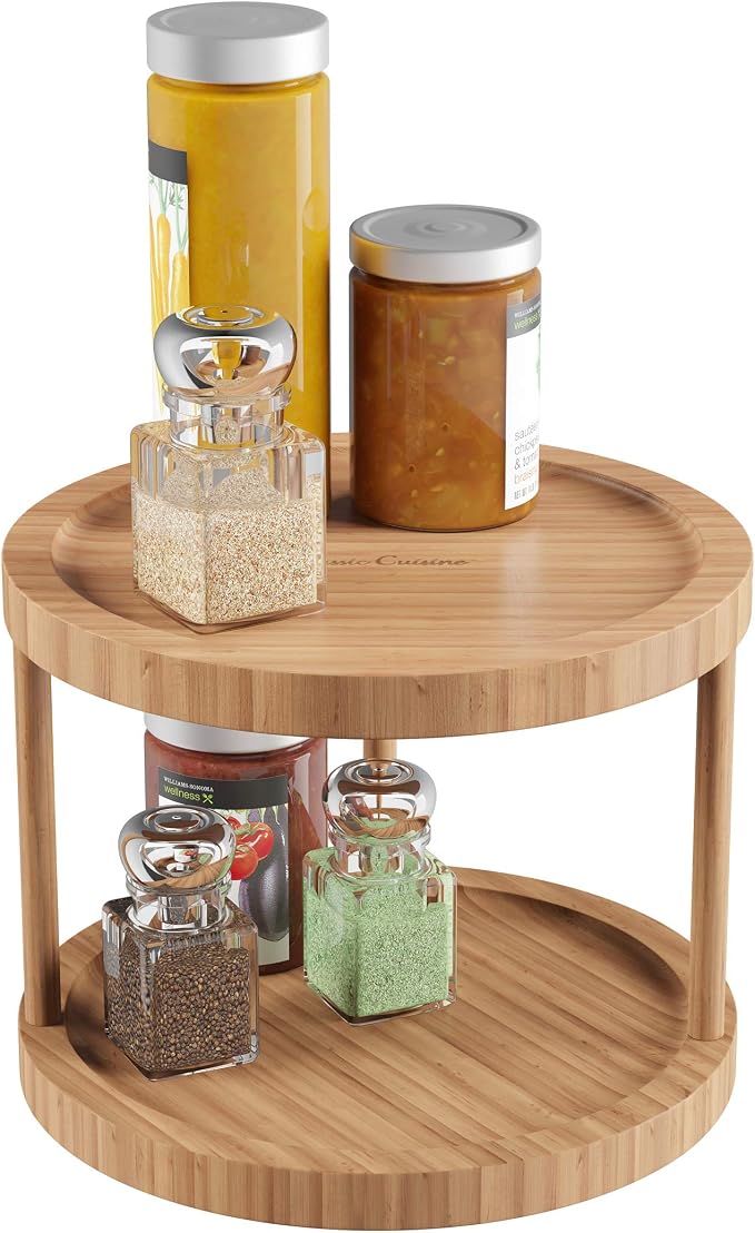 Classic Cuisine Lazy Susan – All-Natural Bamboo Round Two Tier Turntable Kitchen, Pantry and Vanity Organizer and Display with 10 Inch Diameter - Image 7