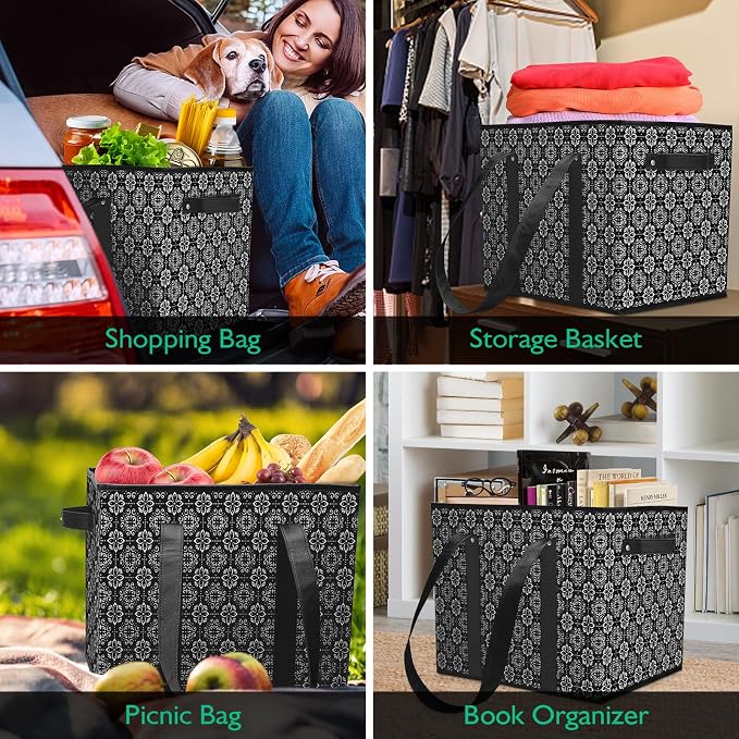 Reusable Grocery Bags 3 Pack, Foldable & Water Resistant Shopping Bags | Large Grocery Tote Bag Water Resistant Shopping Bags Foldable Grocery Bag for Clothes,Shoes and Picnic - Image 2