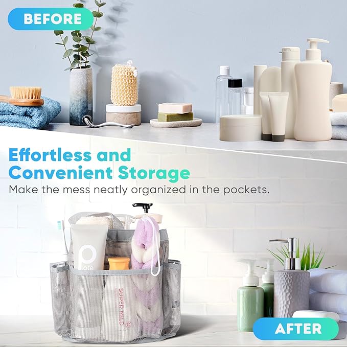 EUDELE Mesh Shower Caddy Portable for College Dorm Room Essentials,Portable Shower Caddy Dorm with 9-Pocket Large Capacity, Shower Bag for Beach, Swimming, Gym, Travel essentials, Grey - Image 8
