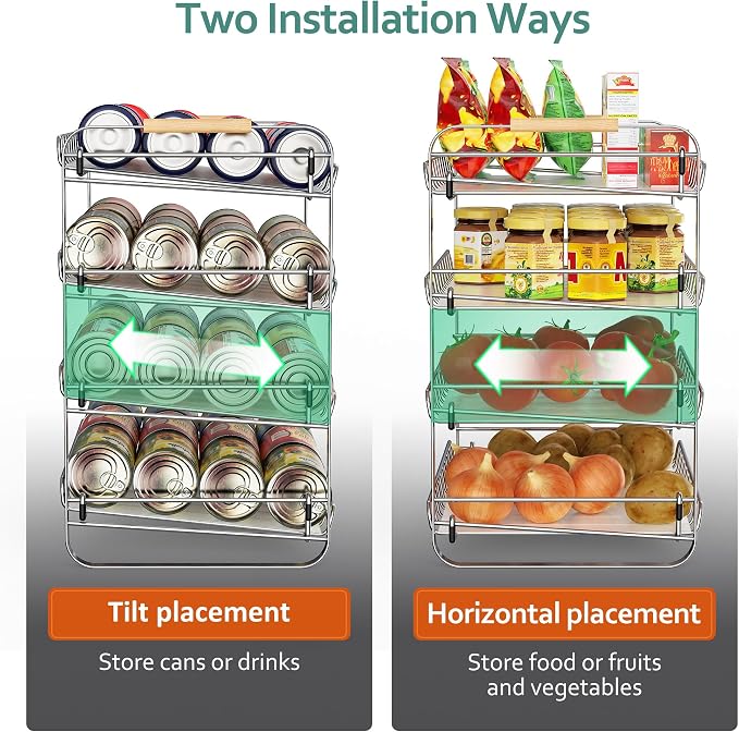 MAXIFFE 4 Tier Can Organizer for Pantry, 16.9" W×11.5" D×16.7" H, Space-Saving Adjustable Metal Hold 40 Standard 12-oz Cans Storage Rack Holder for Countertop Kitchen Soda Drinks Fruits, Chrome - Image 5
