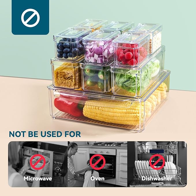 10 Pack Fridge Organizers and Storage, Clear Fridge Organizer Stackable | Fridge Organizer Bins with Lids, Refrigerator Storage Containers for Kitchen, Food, Cabinets, Fruits, Vegetables - Image 5