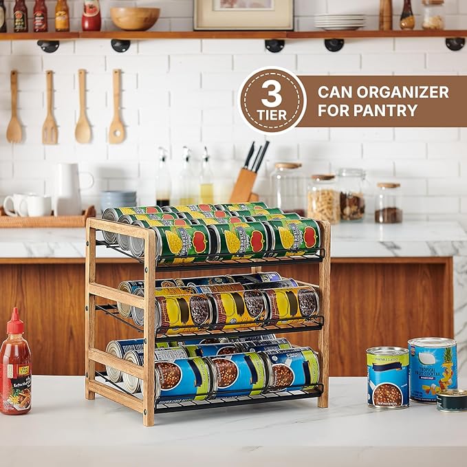 DGWJSU Can Organizer for Pantry 3-Tier, Holds up to 36 Cans Storage | Cans Holders for Pantry, Cabinet, Countertop, Carbonized Brown - Image 2