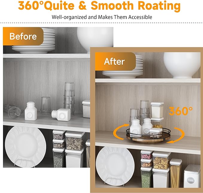 AMH 9-Inch Farmhouse Oak Lazy Susan Cabinet Organizer, Walnut Finish | Smooth rotating oak tray with walnut finish for dining tables, kitchen counters, pantries and cabinet storage. - Image 3