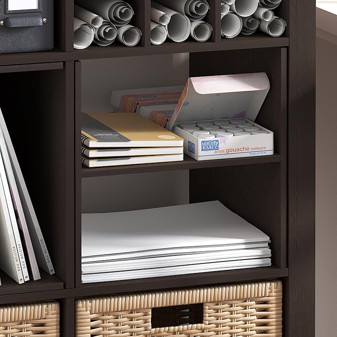 Furinno Cubicle H-Shelf Cube Insert, 2-Tier Cube Organizer, Dark Oak | 12.9W x 12.9H, Shelf Accessory, Fits into Furinno Triple Thick Cubes, IKEA Kallax, for Organizers and Storage - Image 4
