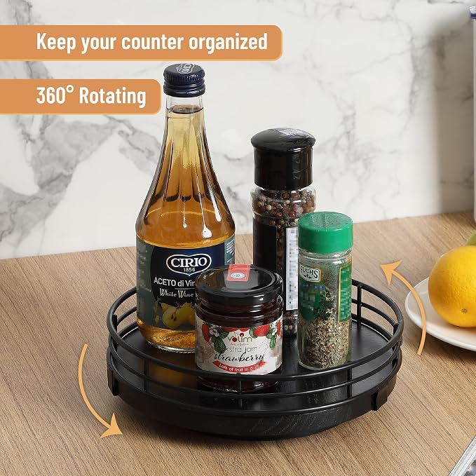BAMBOO LAND- Lazy Susan Turntable Organizer, 9", Black, Lazy Susan for Table Top - Image 5