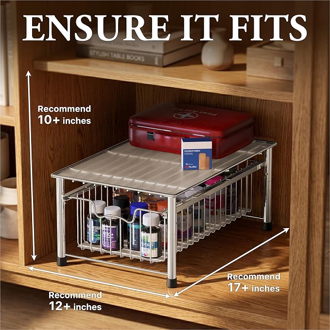 Simple Houseware Stackable Basket Drawer, Chrome (Pack of 10) - Image 3