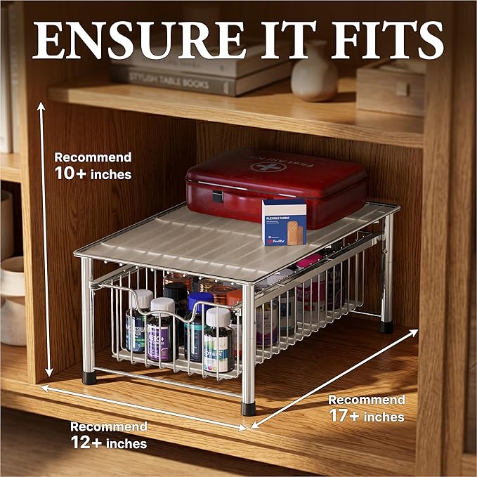 Simple Houseware Stackable Basket Drawer, Chrome (Pack of 2) - Image 3