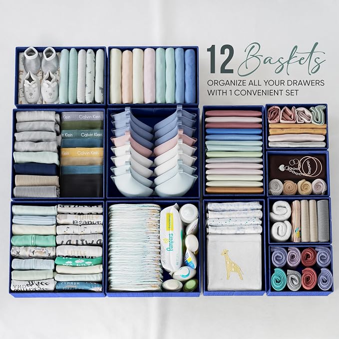 Drawer Organizer Set of 12 - Navy Dresser Organizer for Nursery, Bedroom & Closet - Image 3