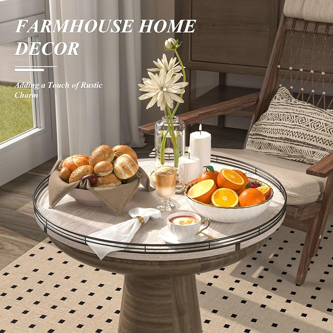 AMH 21-Inch Whitewashed Farmhouse Wooden Lazy Susan Organizer | Smooth rotating oak tray with walnut finish for dining tables, kitchen counters, pantries and cabinet storage. - Image 4