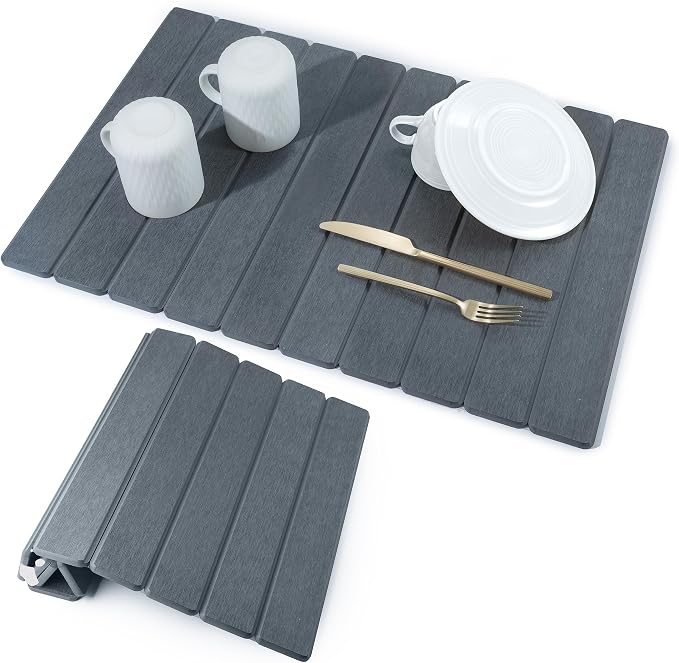 Large Stone Dish Drying Mat for Kitchen Counter, Roll up Pad -Dishes / Rack | Quick dry Fast absorbent sink pads, Diatomaceous earth Material, countertop dryer mats, Matt Finish- Dark Grey by Unknown
