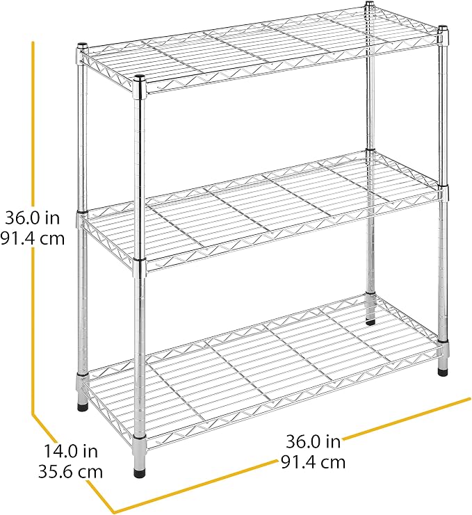 Whitmor 3 Tier Shelving Unit, Metal Storage Shelves, 400 lbs Capacity per Shelf, 1200 lbs Total, Easy Assembly Home Organizer for Pantry, Kitchen, Garage, Plant, 36"L x 14"W x 36"H, Chrome - Image 3