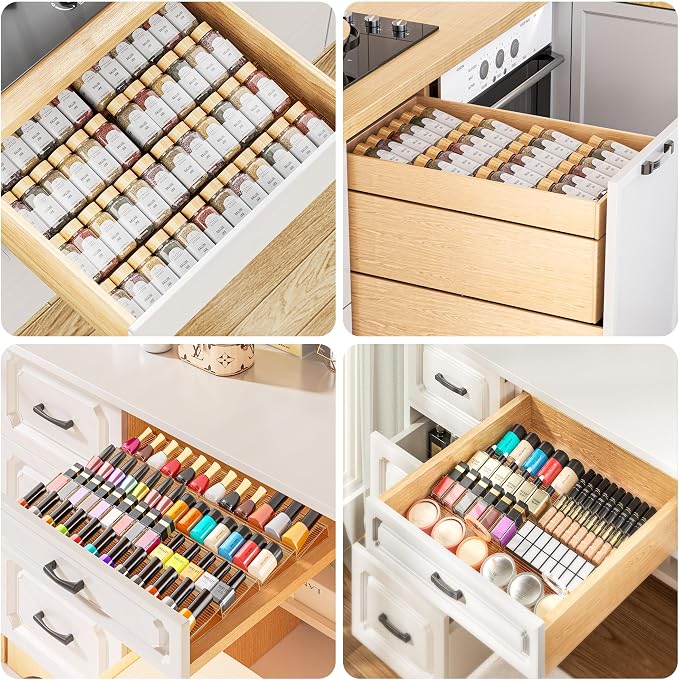 Spice Drawer Organizer, 2 Tier- 2 Pack Drawer Seasoning Organizer | Expandable From 11'' to 22'', Amber, Acrylic Kitchen Spice Rack Organizers and Storage for Drawer, (Jars not included) - Image 6