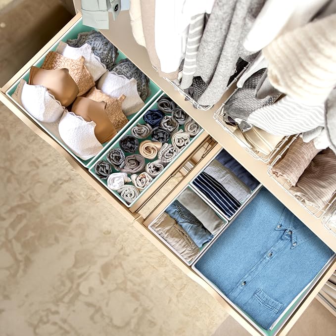 Simple Houseware Foldable Drawer Organizer Bin, Set of 12, Turquoise | Fabric Storage Bins for Clothes, Underwear, Bra, Panty, Socks, Onesies – Closet & Dresser Dividers for Home - Image 5