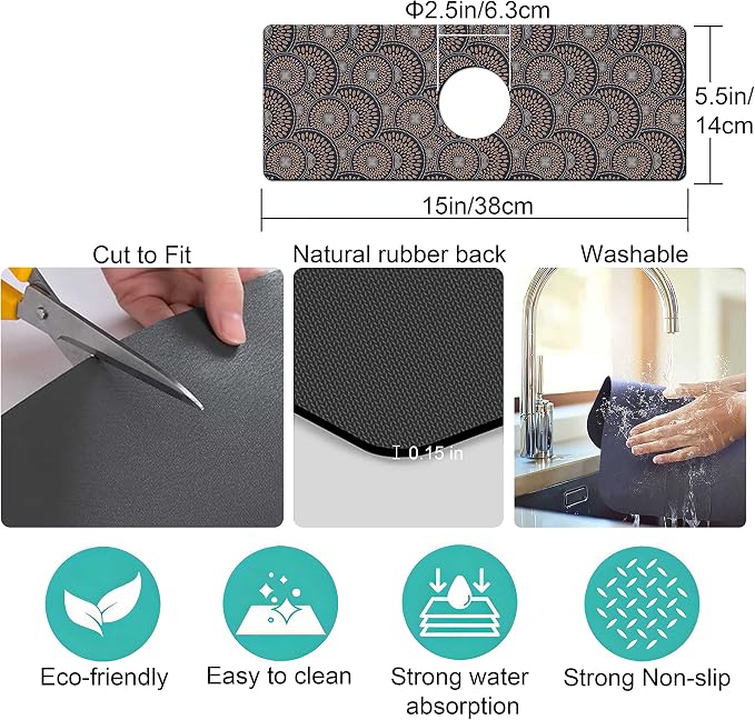 Kitchen Sink Splash Guard Faucet Mat Super Absorbent Fast Drying Mat Sink Gadgets Splash Guard Behind Faucet Drip Catcher for Kitchen (Grey, 15x5.5in) - Image 4