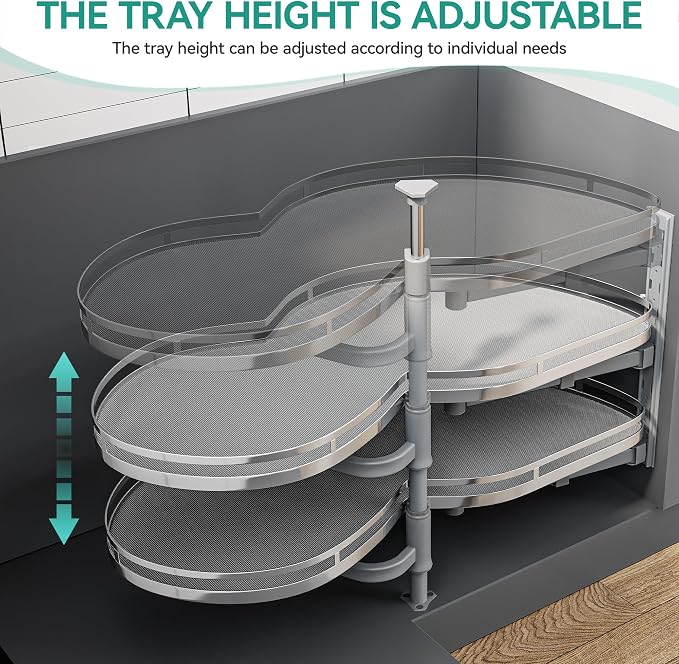 YITAHOME Blind Corner Cabinet Pull Out Organizer | Right Swing Soft-Close Swing-Out Cabinet Organizer with Adjustable Height, 2-Tier 32" Corner Cabinet Lazy Susan for Corner - Image 6