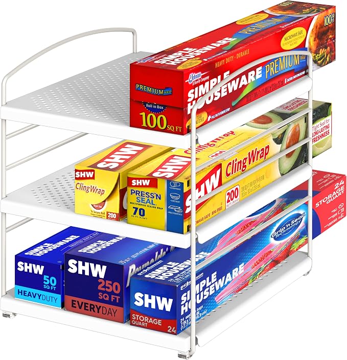 Simple Houseware Kitchen Wrap Organizer Height Adjustable Rack, White by SimpleHouseware