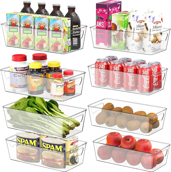 Simple Houseware 8 Pack Clear Fridge Storage Bins Organizer (12"x6.2"x3.4") | for Cabinet / Pantry / Refrigerator / Freezer / Kitchen by SimpleHouseware