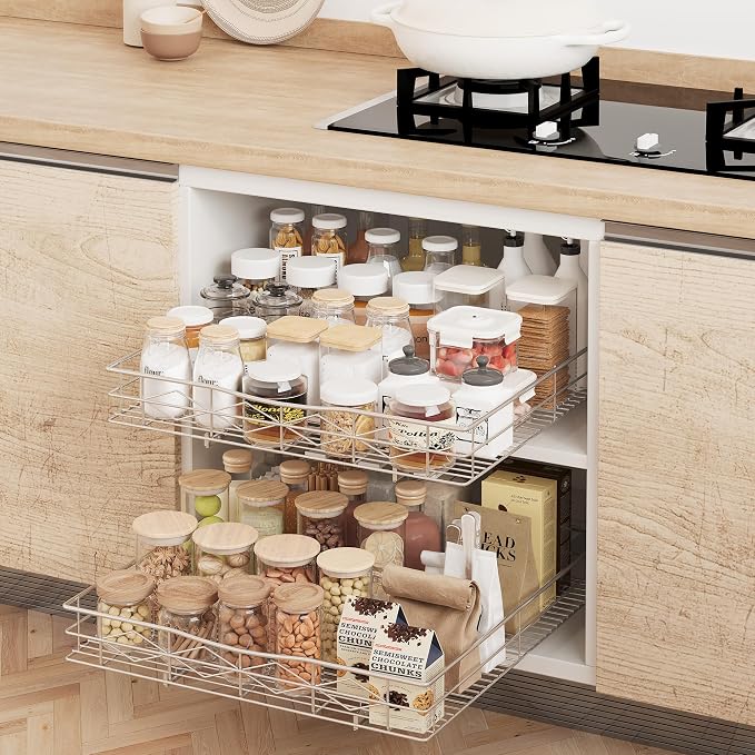 Pull Out Cabinet Organizer, 50LB Load Capacity Bottom-mount Sliding Drawer for Pots and Pans, 17" W x 21" D Under Sink Storage Shelf for Cabinet Opening 18" W x 22" D or Larger, Chrome Finish - Image 7