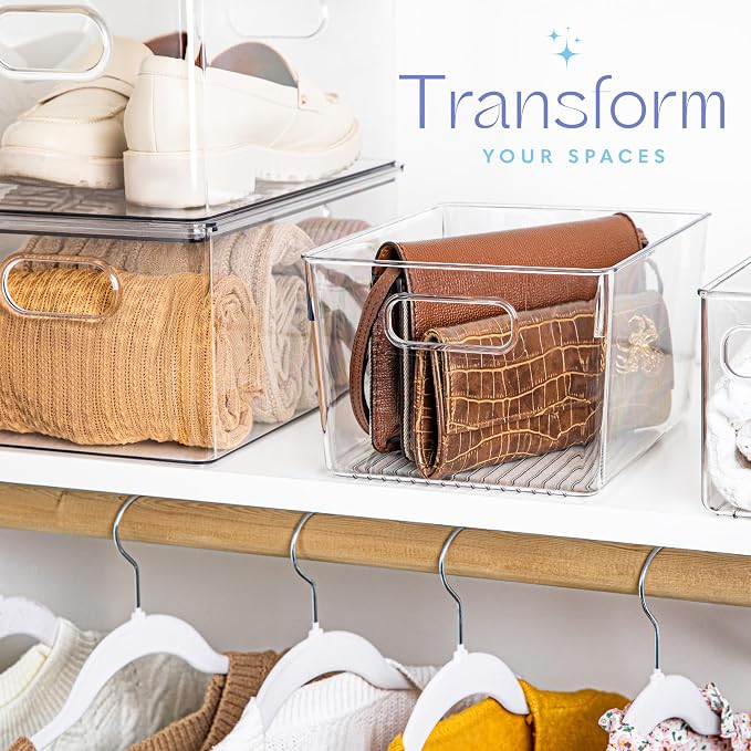 Plastic Food Storage 2 Pack Clear Container Bin with Handles for Organizing Kitchen, Pantry, Refrigerator, Freezer, Pantry, Cabinet, Closet, Bathroom. 10”x7.5”x5.3” - Image 2