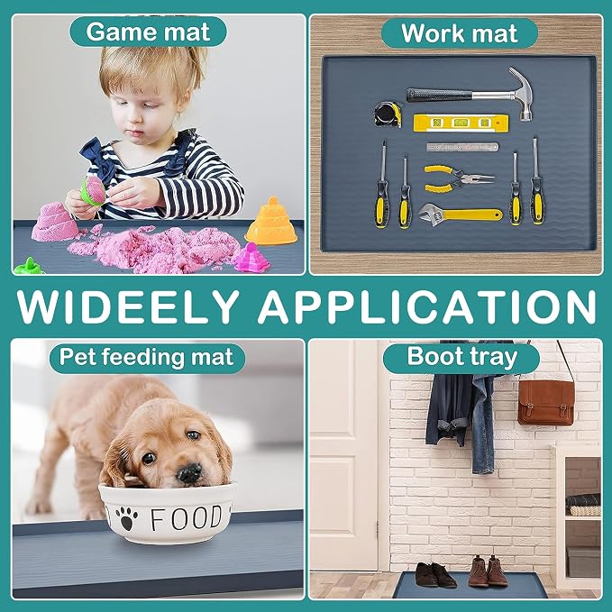 URMONA Waterproof Silicone Under Sink Mat 19'' x 12'' Shelf Liner for Kitchen and Bathroom, Cabinet and Counter Protector, Storage and Organizers, Litter Mat, Pet Cat Puppy Essentials(Dark Grey) - Image 6