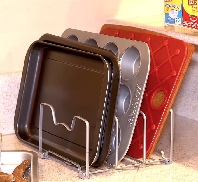 Simple Houseware Cabinet Bakeware Organizer Rack Holder, 2 Pack, Silver | for Kitchen, Pantry - Image 4