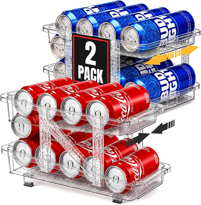 Expandable Soda Can Dispenser For Fridge - 2-Pack - Clear Transparent Soda Can Organizer For Refrigerator, Kitchen, and Pantry Storage Organizer for Cans, Beverage Bottle, Canned Food & Bottles by Oizeir