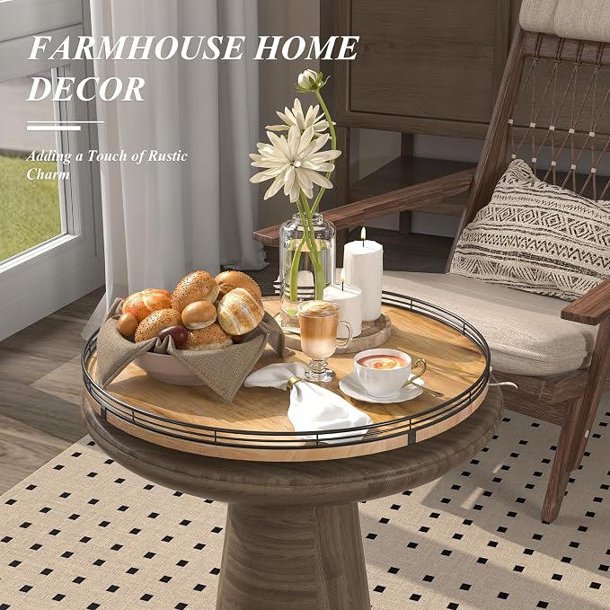 AMH 18-Inch Extra Large Farmhouse Oak Lazy Susan Organizer | Smooth rotating oak tray with walnut finish for dining tables, kitchen counters, pantries and cabinet storage. - Image 5