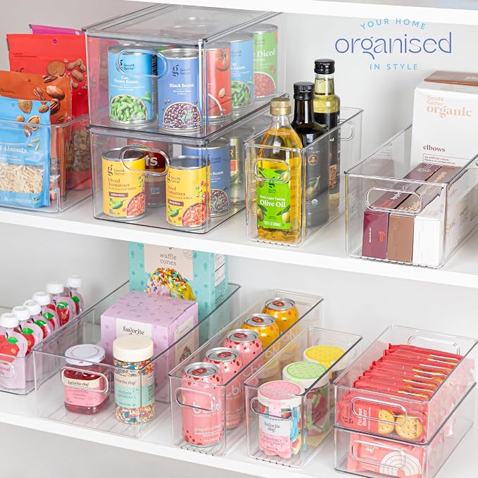 Plastic Food Storage 6 Pack Clear Container Bin with Handles for Organizing Kitchen, Pantry, Refrigerator, Freezer, Pantry, Cabinet, Closet, Bathroom. 10”x4”x6” - Image 7