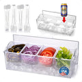Pikanty Chilled Condiment Server Caddy with Ice Base - 4 Compartments and 4 Serving Tongs Included, Mimosa Bar, Taco Bar, Garnish Tray for Parties, Weddings, BBQs, Dishwasher Safe, Made in USA by Pikanty