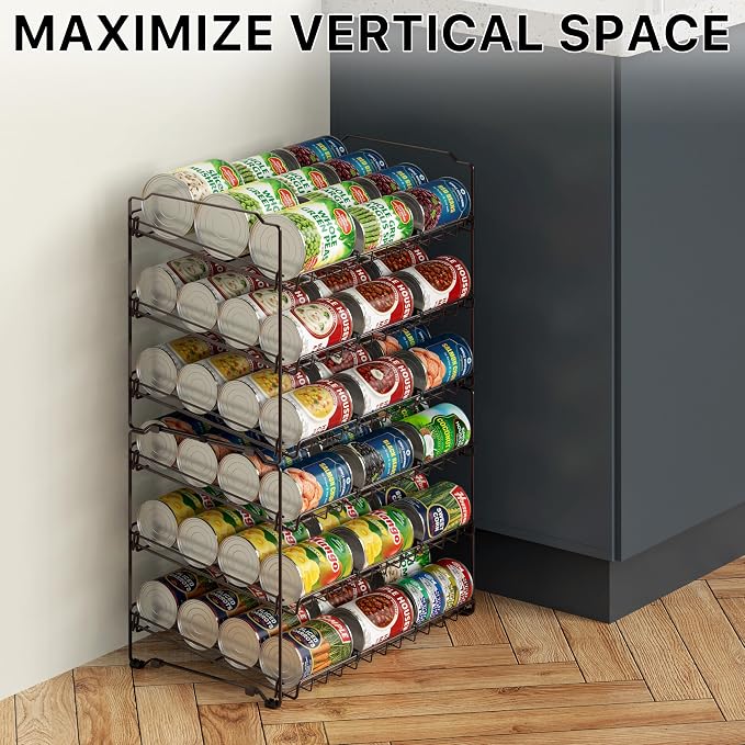 Simple Houseware 3-Tier Stackable Can Organizer Rack Hold 36 Cans, Bronze | Can Food Storage Dispenser for Pantry/Cabinet, Adjustable Dividers – 11.5" D x 17" W x 13.75" H - Image 7