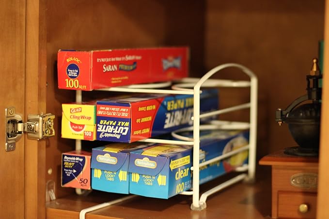 Deco Brothers Wrap Organizer Rack for Kitchen Cabinet, White | for Small / Standard Box, Height Clearance 2-1/2" - Image 2