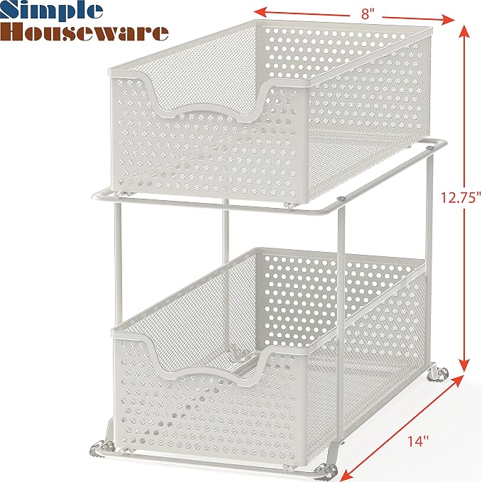 Simple Houseware 2 Tier Sliding Cabinet Basket Organizer Drawer, White - Image 3